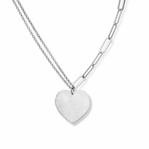 Naszyjnik srebrny z satynowanym sercem - Srebrny Rodowany