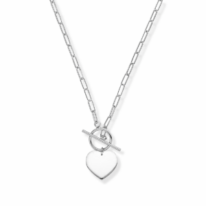 Naszyjnik srebrny spinacze z sercem i przetykiem - Srebrny Rodowany