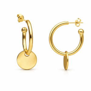 Kolczyki srebrne koła z Blaszką - Srebrny Pozłacany 24-karaty