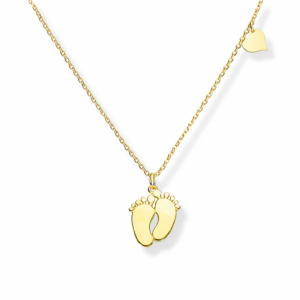 Naszyjnik srebrny Stopki i Serce - Srebrny Pozłacany 24-karaty