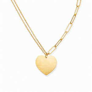 Naszyjnik srebrny z satynowanym sercem - Srebrny Pozłacany 24-karaty