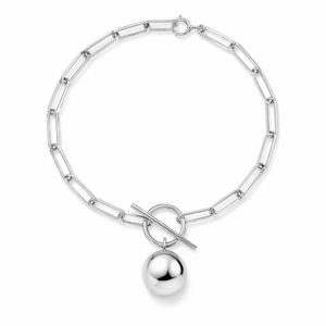 Bransoletka spinacze Kulka z Przetykiem - Srebrny Rodowany