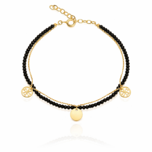 Bransoletka srebrna z kamieniami i i blaszkami - Srebrny Pozłacany 24-karaty