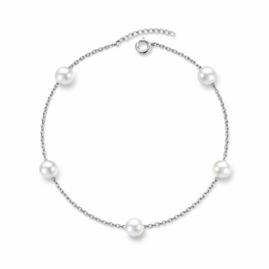Bransoletka srebrna z małymi perłami naturalnymi - Srebrny Rodowany