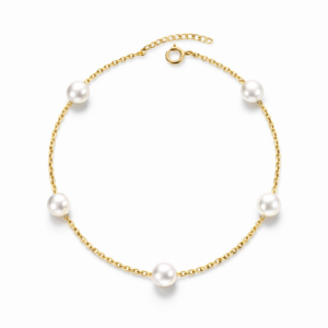 Bransoletka srebrna z małymi perłami naturalnymi - Srebrny Pozłacany 24-karaty