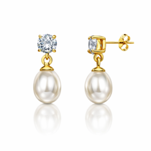 Kolczyki srebrne z perłą naturalną i cyrkonią