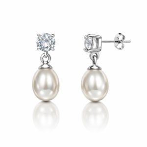 Kolczyki srebrne z perłą naturalną i cyrkonią