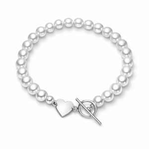 Bransoletka srebrna z pereł naturalnych z Sercem