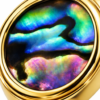 Iridescent abalone in golden bezel