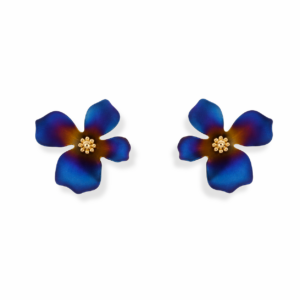 Kolczyki srebrne z tytanowym Kwiatem Niebieskim - Srebrny Pozłacany 24-karaty