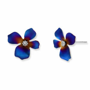 Kolczyki srebrne z tytanowym Kwiatem Niebieskim - Srebrny Rodowany
