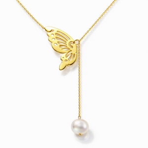 Naszyjnik srebrny krawatka Motyl z perłą naturalną