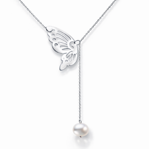 Naszyjnik srebrny krawatka Motyl z perłą naturalną
