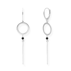 Kolczyki srebrne wiszące z patyczkiem i kamieniem - Srebrny Rodowany