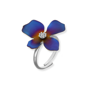 Pierścionek srebrny z tytanowym Kwiatem Niebieskim