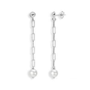 Kolczyki srebrne wiszące z perłą naturalną Mini