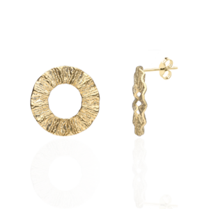 Kolczyki srebrne karbowane Koło - Srebrny Pozłacany 24-karaty