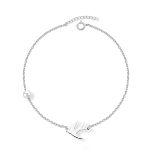Bransoletka srebrna Jaskółka z perłą naturalną - Srebrny Rodowany