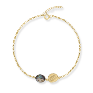 Bransoletka srebrna z blaszką i Muszlą - Srebrny Pozłacany 24-karaty