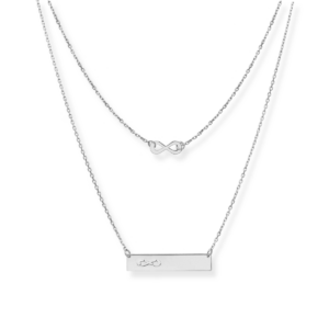 Naszyjnik srebrny podwójny z nieskończonością i blaszką - Srebrny Rodowany