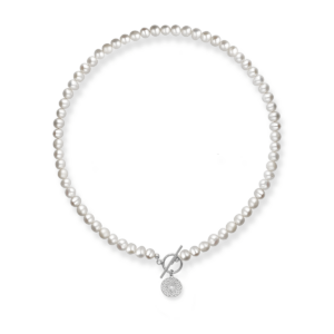 Naszyjnik srebrny z pereł naturalnych z małym ażurem