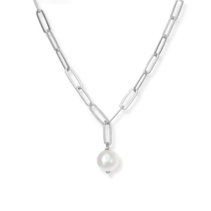 Naszyjnik srebrny spinacze z perłą naturalną