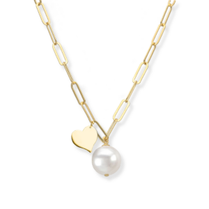 Naszyjnik srebrny z perłą Swarovski i Sercem