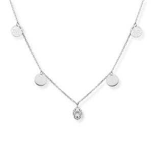 Naszyjnik srebrny cyrkonia ażurek blaszka - Srebrny Rodowany