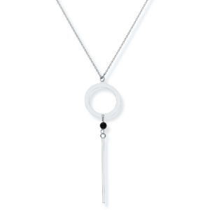 Naszyjnik srebrny z patyczkiem i kamieniem - Srebrny Rodowany