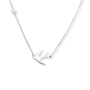 Naszyjnik srebrny Jaskółka z perłą naturalną - Srebrny Rodowany