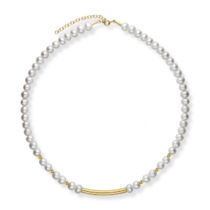 Naszyjnik srebrny z pereł naturalnych z rurką i kulkami