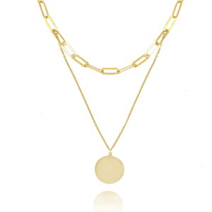 Naszyjnik srebrny podwójny spinacze z blaszką - Srebrny Pozłacany 24-karaty