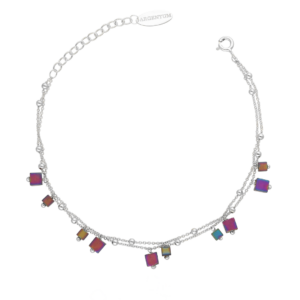 Bransoletka srebrna Double z Hematytami - Srebrny Rodowany