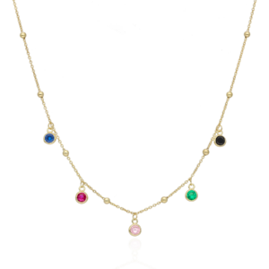 Naszyjnik srebrny z kolorowymi kamieniami - Srebrny Pozłacany 24-karaty