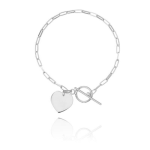 Bransoletka srebrna spinacze z sercem i przetykiem - Srebrny Rodowany