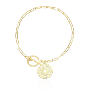 Bransoletka srebrna spinacze z Małym Ażurem i przetykiem - Srebrny Pozłacany 24-karaty