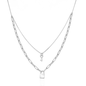 Naszyjnik srebrny podwójny kłódka z kluczem - Srebrny Rodowany