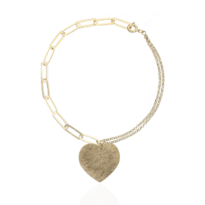 Bransoletka srebrna z satynowanym sercem - Srebrny Pozłacany 24-karaty