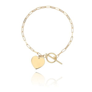 Bransoletka srebrna spinacze z sercem i przetykiem - Srebrny Pozłacany 24-karaty