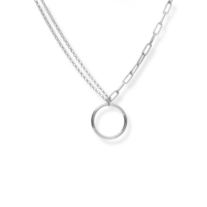 Naszyjnik srebrny z kółkiem - Srebrny Rodowany