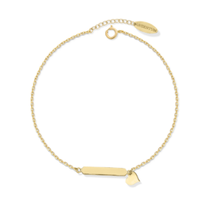 Bransoletka srebrna z blaszką i Sercem - Srebrny Pozłacany 24-karaty