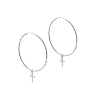 Kolczyki srebrne duże koła z krzyżykami