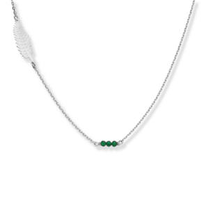 Naszyjnik srebrny liść Paproci z kamieniami - Srebrny Rodowany