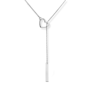 Naszyjnik srebrny serce z blaszką - Srebrny Rodowany