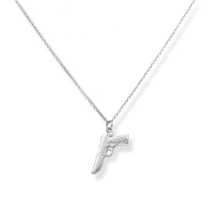 Naszyjnik srebrny mały Pistolet - Srebrny Rodowany