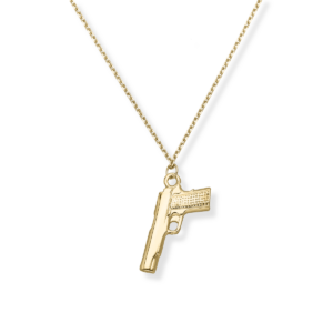 Naszyjnik srebrny duży Pistolet - Srebrny Pozłacany 24-karaty