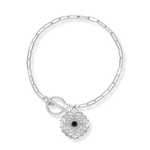 Bransoletka srebrna z ażurem i kamieniem