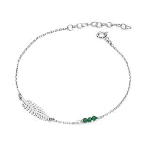 Bransoletka srebrna liść Paproci z kamieniami - Srebrny Rodowany