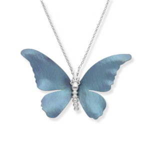 Srebrny naszyjnik tytanowy Motyl Jeans - Srebrny Rodowany