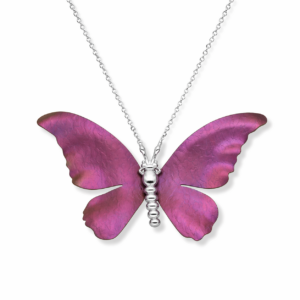 Srebrny naszyjnik tytanowy Motyl Róż - Srebrny Rodowany